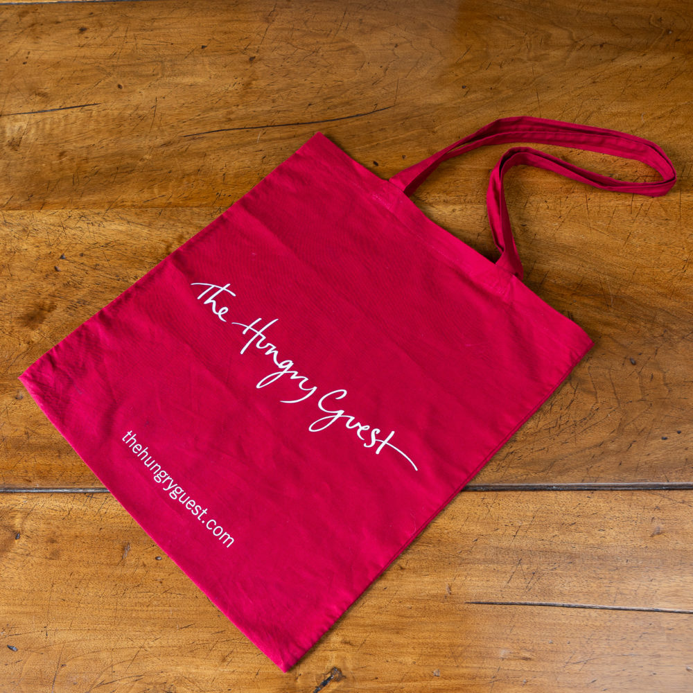 Hungry Guest canvas tote bag in red