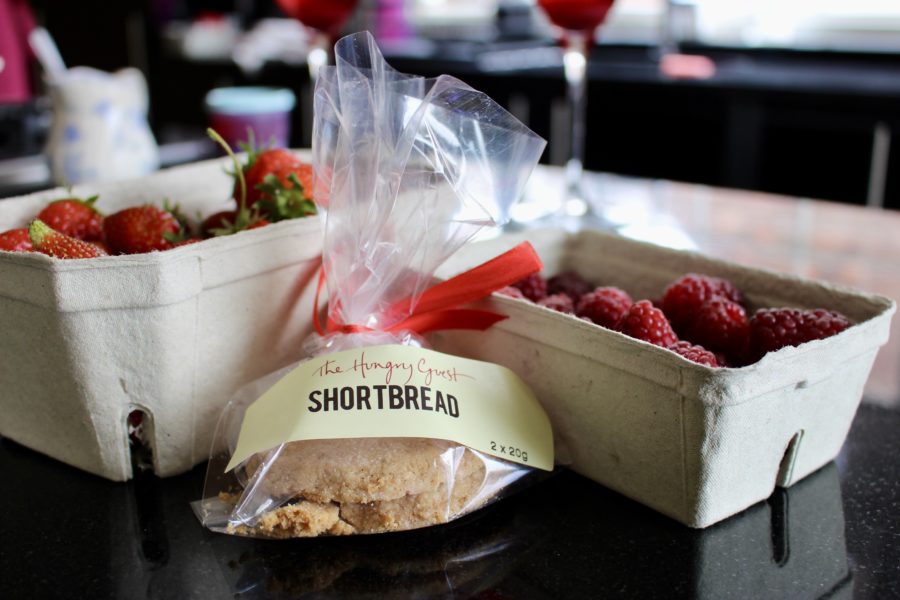 Mereworth Strawberries and raspberries and THG shortbread 