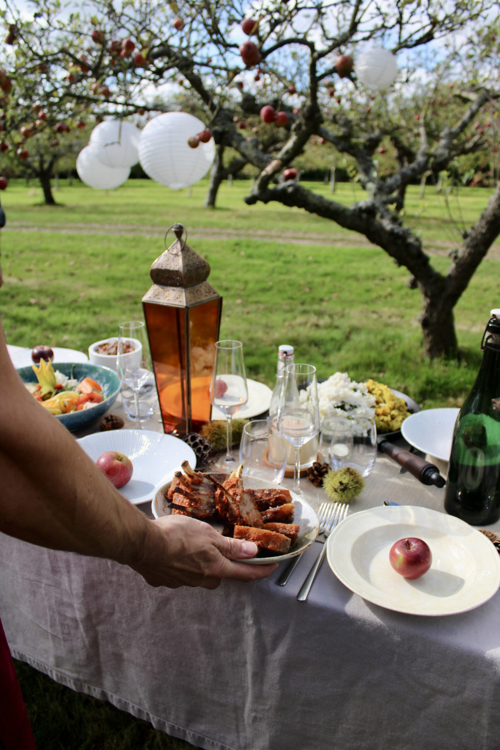 march recipe of the month, lamb rack crown, BBQ aubergine, roast tomatoes, pickled fennel