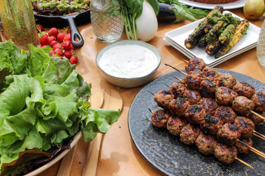 Homemade lamb kofta with fresh herbs and spices